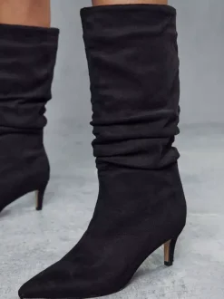 Bottes au Genou à Talons Hauts avec Bout Pointu Unicolore