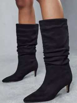 Bottes au Genou à Talons Hauts avec Bout Pointu Unicolore
