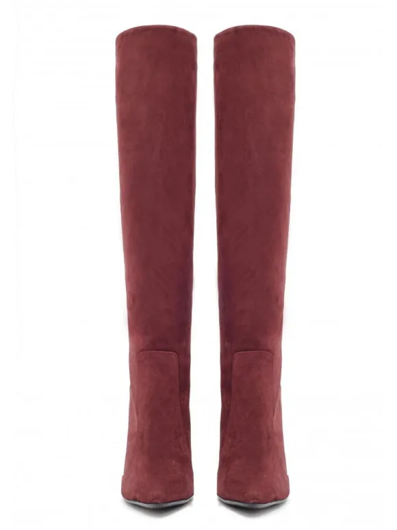 Bottes au Genou à Talons Hauts Femme avec Bout Rond Unicolore
