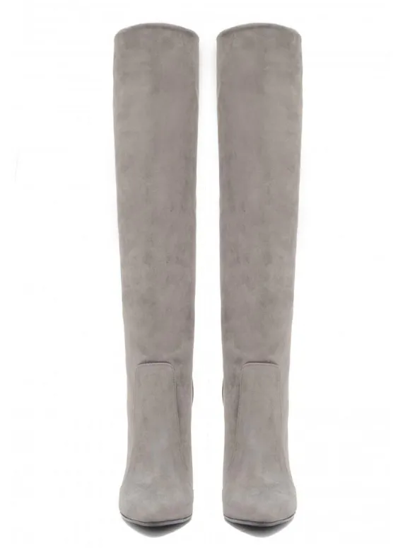 Bottes au Genou à Talons Hauts Femme avec Bout Rond Unicolore