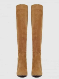 Bottes au Genou à Talons Hauts Femme avec Bout Rond Unicolore