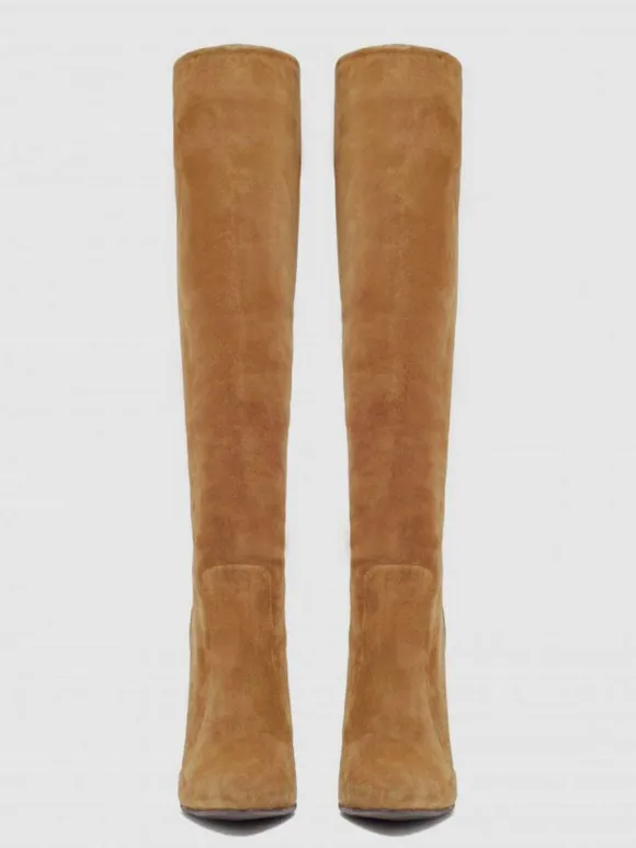 Bottes au Genou à Talons Hauts Femme avec Bout Rond Unicolore