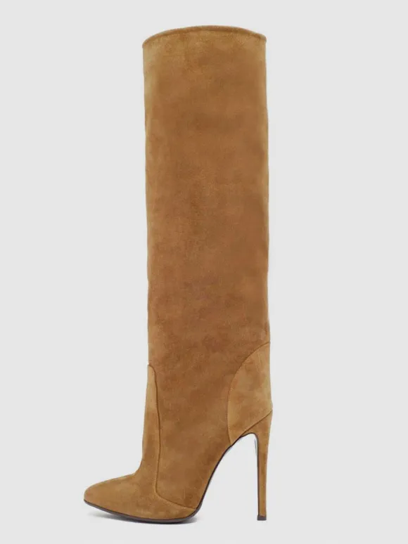 Bottes au Genou à Talons Hauts Femme avec Bout Rond Unicolore