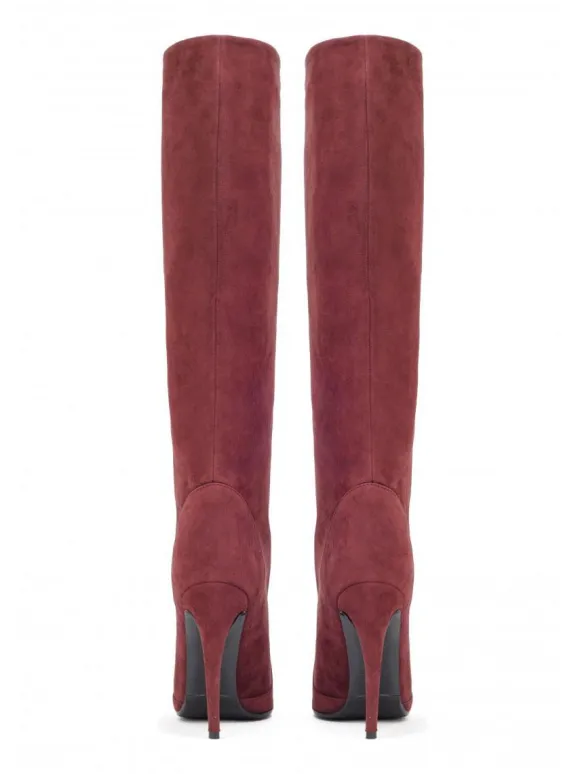 Bottes au Genou à Talons Hauts Femme avec Bout Rond Unicolore