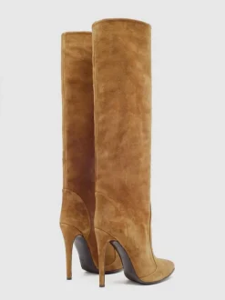 Bottes au Genou à Talons Hauts Femme avec Bout Rond Unicolore
