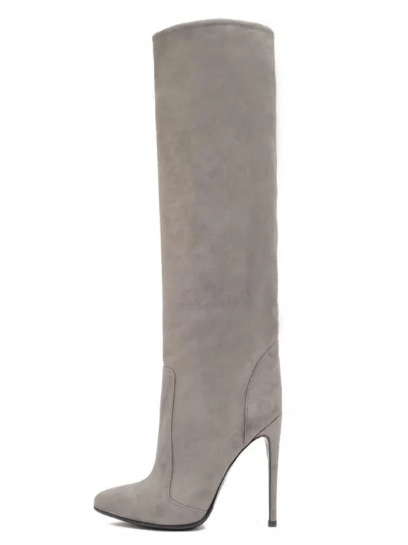 Bottes au Genou à Talons Hauts Femme avec Bout Rond Unicolore