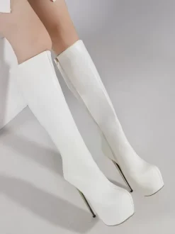 Bottes blanches sexy à plateforme et fermeture éclair jusqu'aux genoux