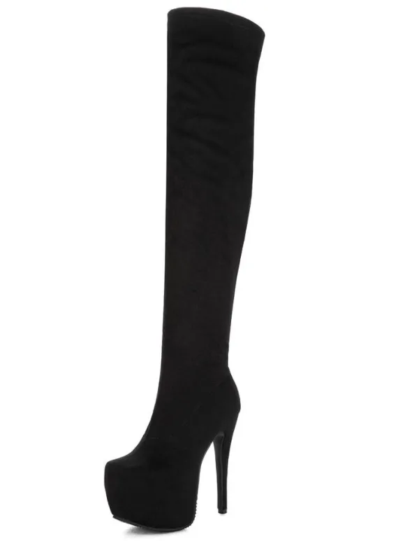 Bottes à bout amande en satin stretch poncé noires