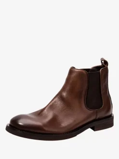 Bottes Chelsea pour hommes Bottines à bout rond en cuir de vachette marron café