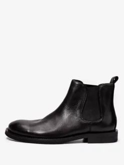 Bottes Chelsea pour hommes Bottines à bout rond en cuir de vachette marron café
