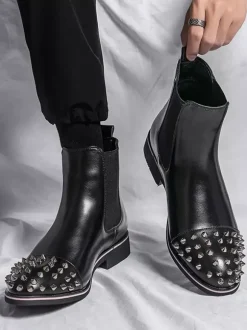 Bottes Chelsea pour hommes bout rond riveté antidérapantes imperméables à enfiler bottes courtes portables