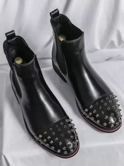 Bottes Chelsea pour hommes bout rond riveté antidérapantes imperméables à enfiler bottes courtes portables