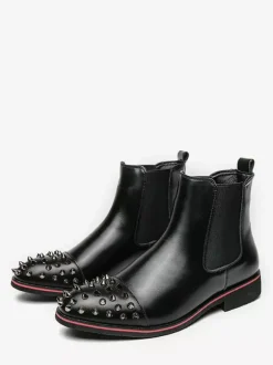Bottes Chelsea pour hommes bout rond riveté antidérapantes imperméables à enfiler bottes courtes portables