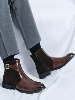 Bottes Chelsea pour hommes en cuir PU noir