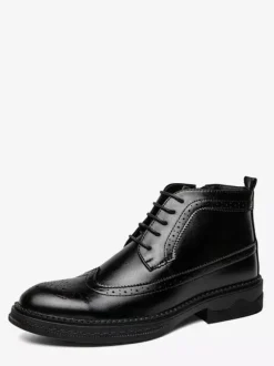 Bottes classiques à bout golf pour hommes bottines Derby en cuir à bout rond et talon bas