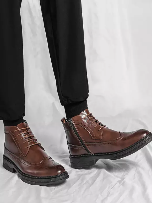 Bottes classiques à bout golf pour hommes bottines Derby en cuir à bout rond et talon bas