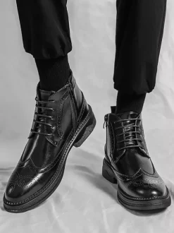 Bottes classiques à bout golf pour hommes bottines Derby en cuir à bout rond et talon bas