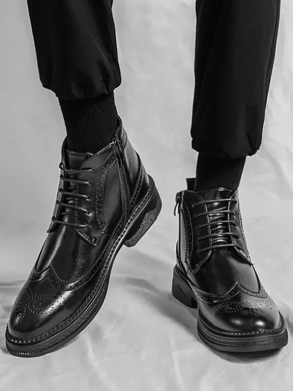 Bottes classiques à bout golf pour hommes bottines Derby en cuir à bout rond et talon bas