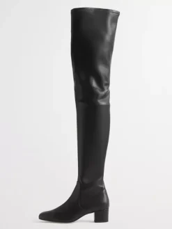 Bottes cuissardes à bout carré et talon épais pour femme