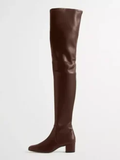 Bottes cuissardes à bout carré et talon épais pour femme