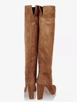Bottes cuissardes en daim à bout rond et talon épais