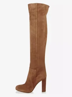 Bottes cuissardes en daim à bout rond et talon épais