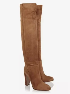 Bottes cuissardes en daim à bout rond et talon épais