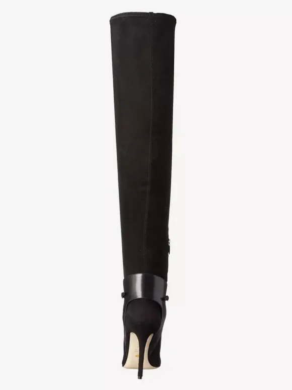 Bottes cuissardes en daim à bout pointu et talons hauts