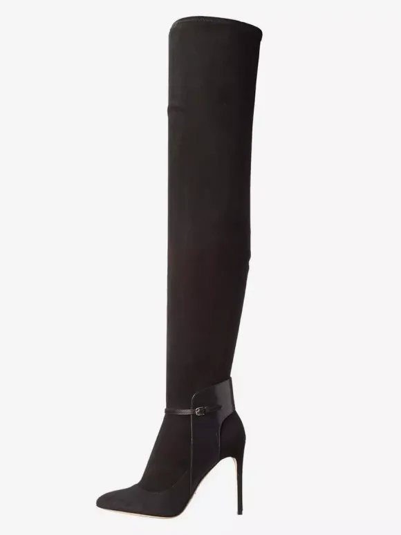 Bottes cuissardes en daim à bout pointu et talons hauts