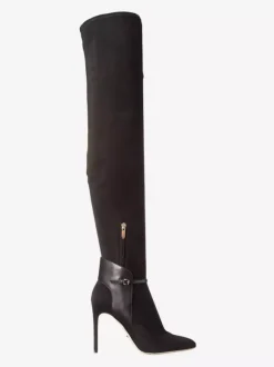 Bottes cuissardes en daim à bout pointu et talons hauts