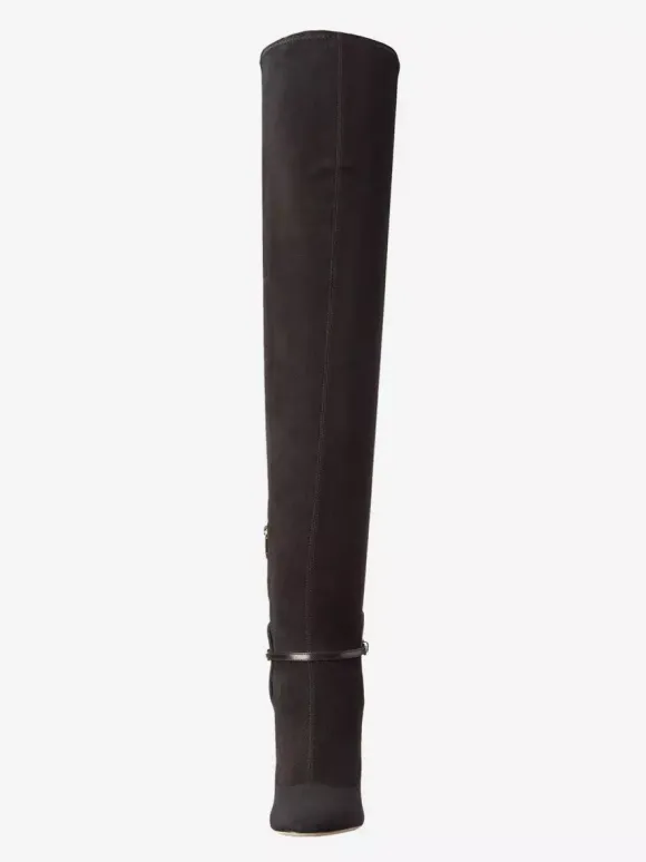 Bottes cuissardes en daim à bout pointu et talons hauts