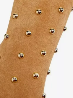 Bottes cuissardes en daim à bout pointu et talons hauts perlés