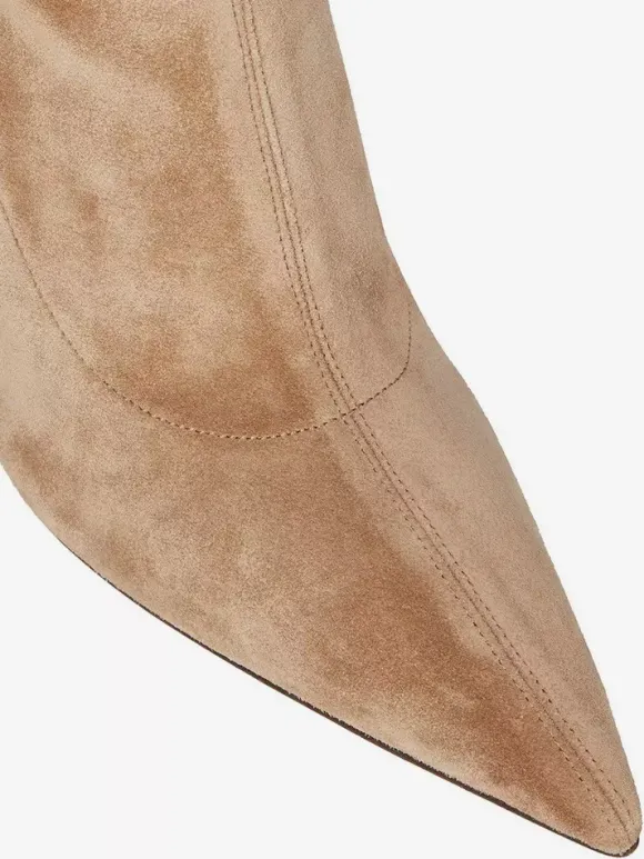 Bottes cuissardes en daim à talons hauts et bout pointu