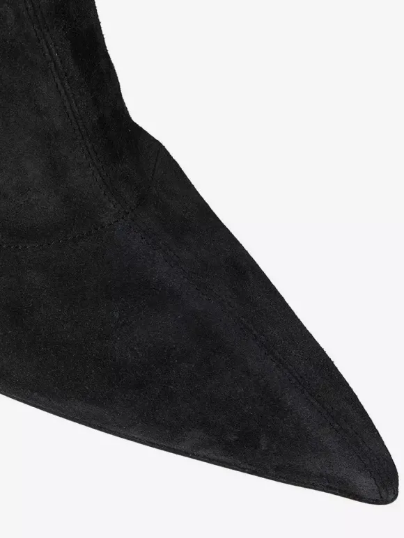 Bottes cuissardes en daim à talons hauts et bout pointu