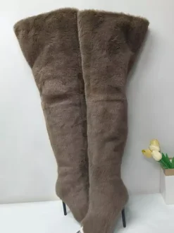 Bottes cuissardes en fausse fourrure à bout ouvert et talons hauts
