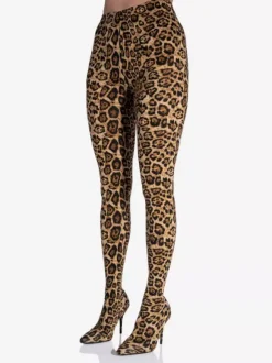 Bottes cuissardes à imprimé léopard pour femmes bottes à talons aiguilles en tissu élastique