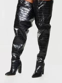 Bottes cuissardes larges pour femmes à talon épais et à motif pierre style oversize