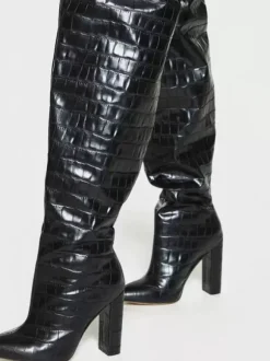 Bottes cuissardes larges pour femmes à talon épais et à motif pierre style oversize