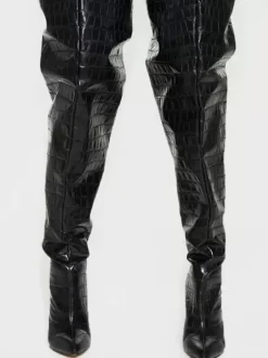 Bottes cuissardes larges pour femmes à talon épais et à motif pierre style oversize