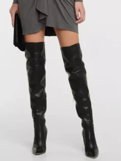 Bottes cuissardes noires à bout pointu et talons hauts grandes tailles