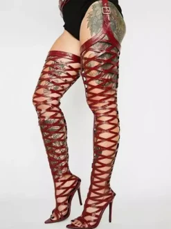 Bottes cuissardes sexy à bout ouvert et découpes au-dessus du genou