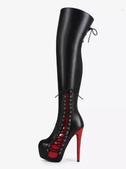 Bottes cuissardes sexy unisexes à plateforme et lacets à talons hauts au-dessus du genou