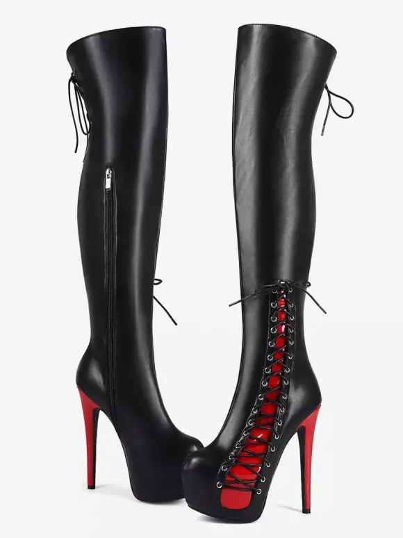 Bottes cuissardes sexy unisexes à plateforme et lacets à talons hauts au-dessus du genou