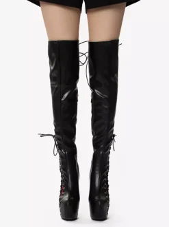 Bottes cuissardes sexy unisexes à plateforme et lacets à talons hauts au-dessus du genou