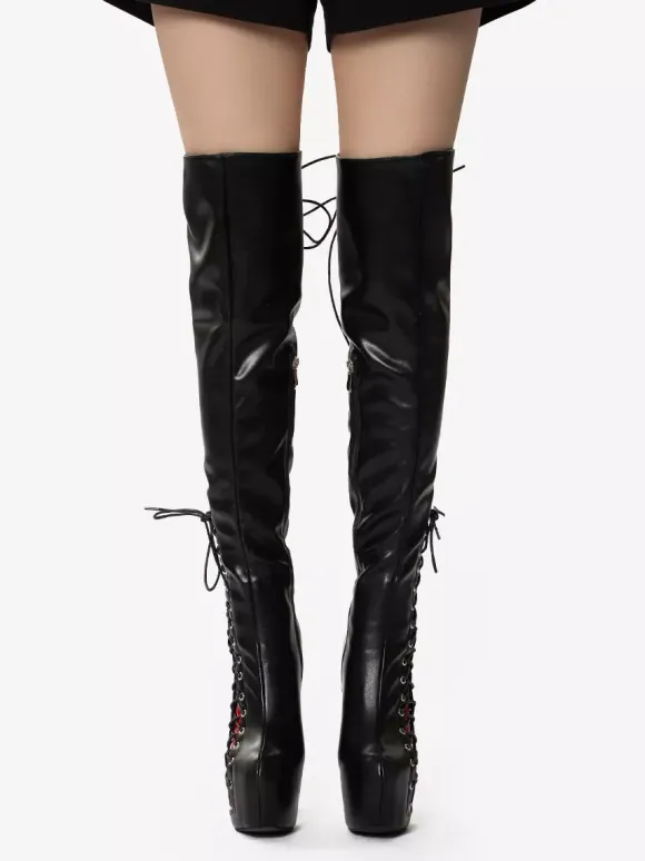 Bottes cuissardes sexy unisexes à plateforme et lacets à talons hauts au-dessus du genou