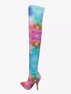 Bottes cuissardes à talons hauts et strass colorés pour femmes