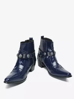 Bottes de cowboy courtes Chelsea en cuir de vache à bout pointu et lanières mentales pour hommes