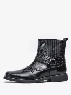 Bottes de cowboy pour hommes bout carré rivets bottes de motard punk bottes montantes à enfiler