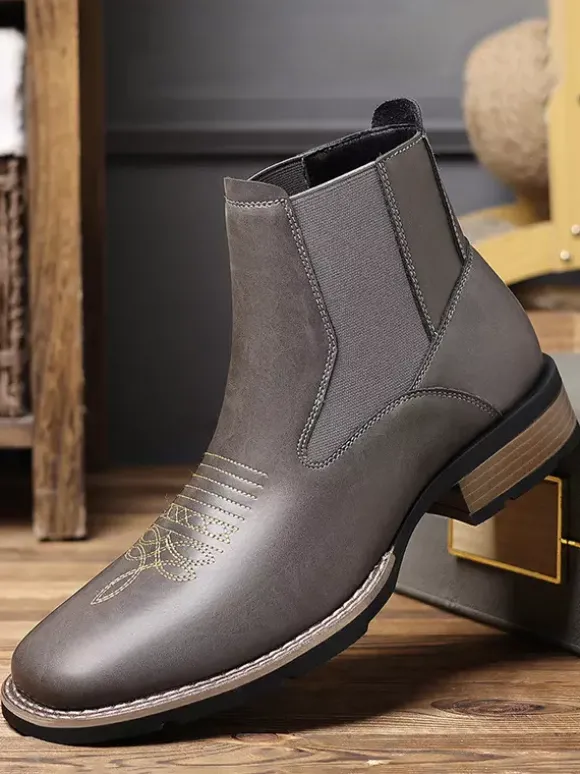 Bottes de cowboy western pour hommes bottines Chelsea à bout carré bottines décontractées à broderies rétro