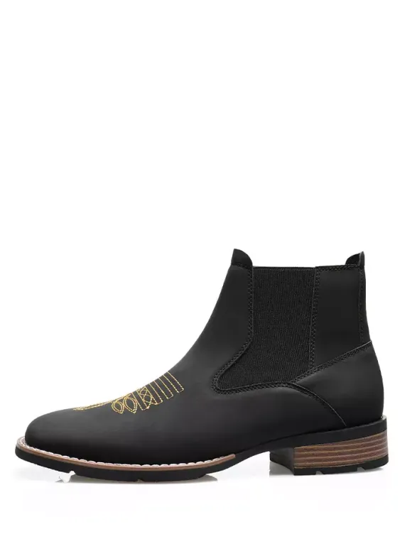 Bottes de cowboy western pour hommes bottines Chelsea à bout carré bottines décontractées à broderies rétro